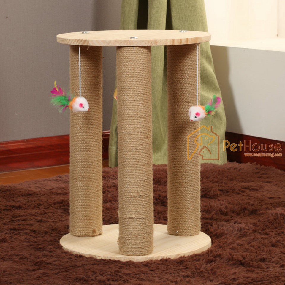 Trụ cào móng cho mèo gỗ thông tự nhiên, bàn cào móng pethouse chân trụ cao 40 cm