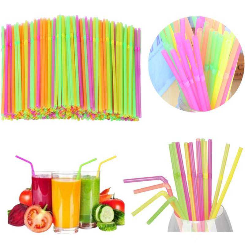 Set 100 Ống Hút Nhựa Màu Sắc Tươi Sáng Dùng Một Lần