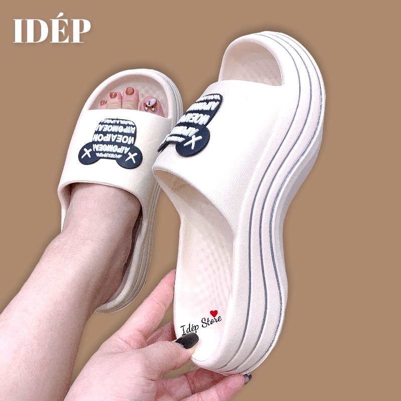 𝐢𝐃É𝐏 𝐃𝐋𝟐𝟓𝟎 Dép bánh mì nữ cross baya đế cao 5cm Gấu XX quai ngang gợn sóng thời trang