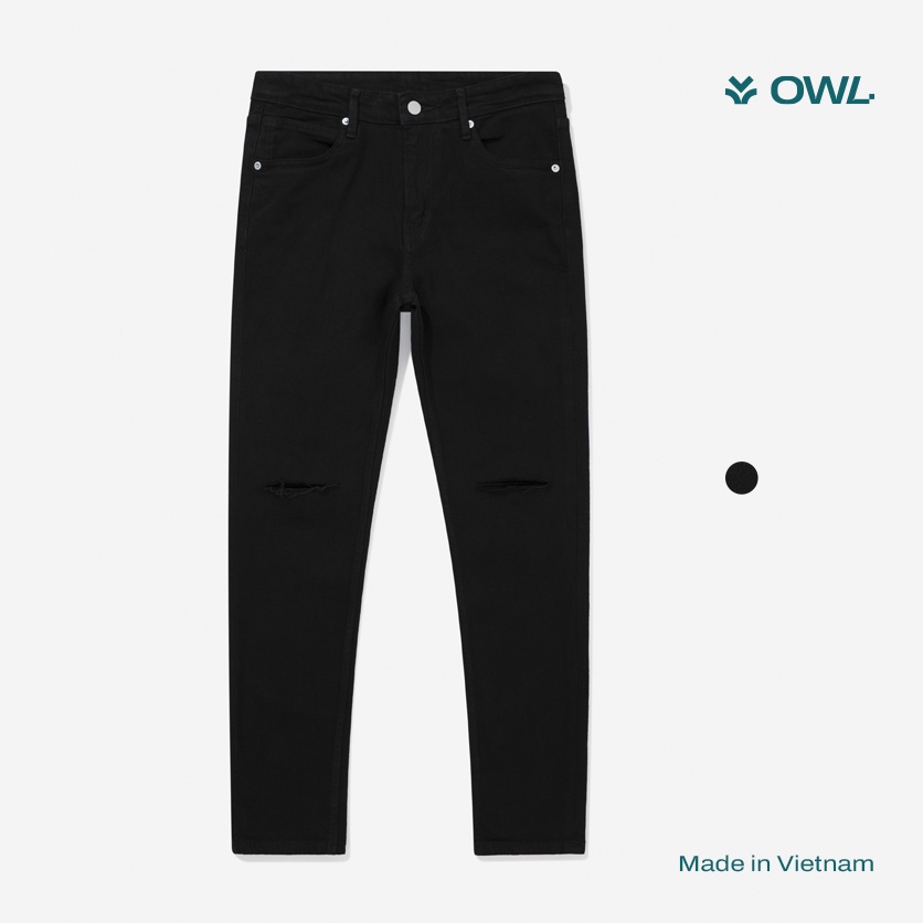 OWL BRAND ® RIPPED SKINNY JEANS  - Quần jeans dài ôm / Đen rách gối