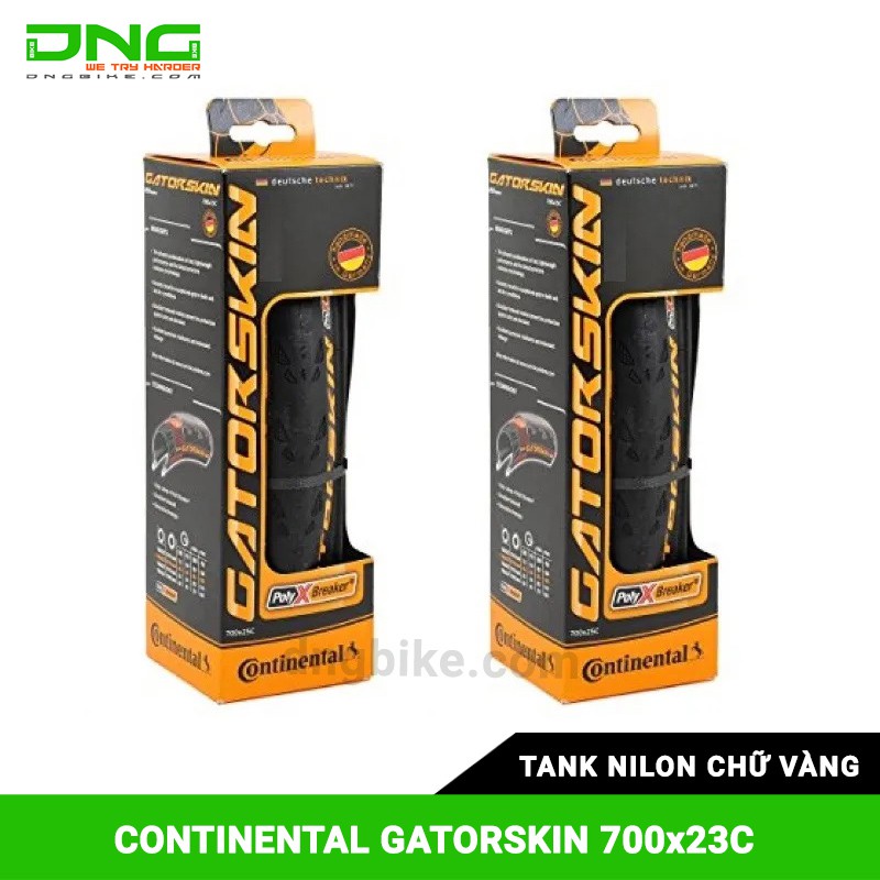 Lốp xe đạp CONTINENTAL GATORSKIN 700x23/25c Tank nilon chữ vàng