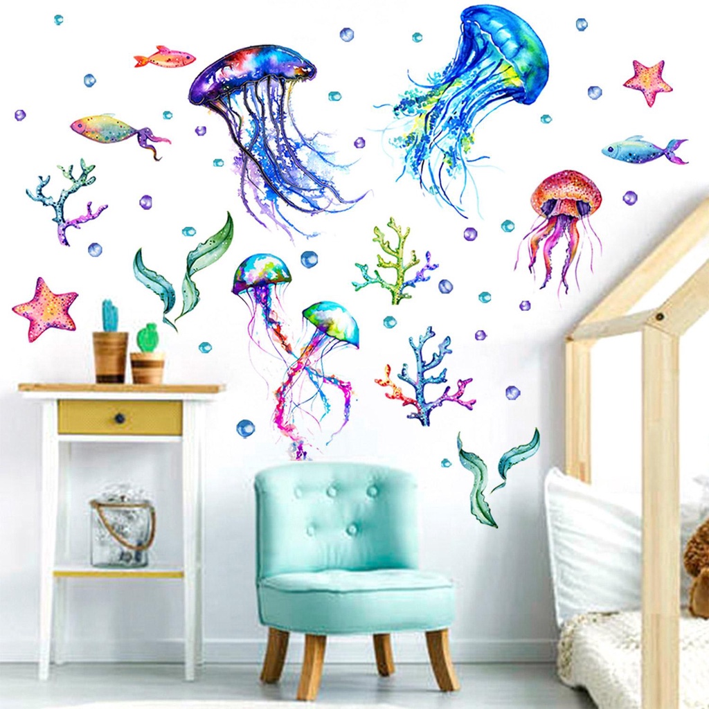 Sticker Dán Tường Vinyl Hình Con Sứa Biển Dùng Trang Trí Phòng Ngủ Cho Trẻ