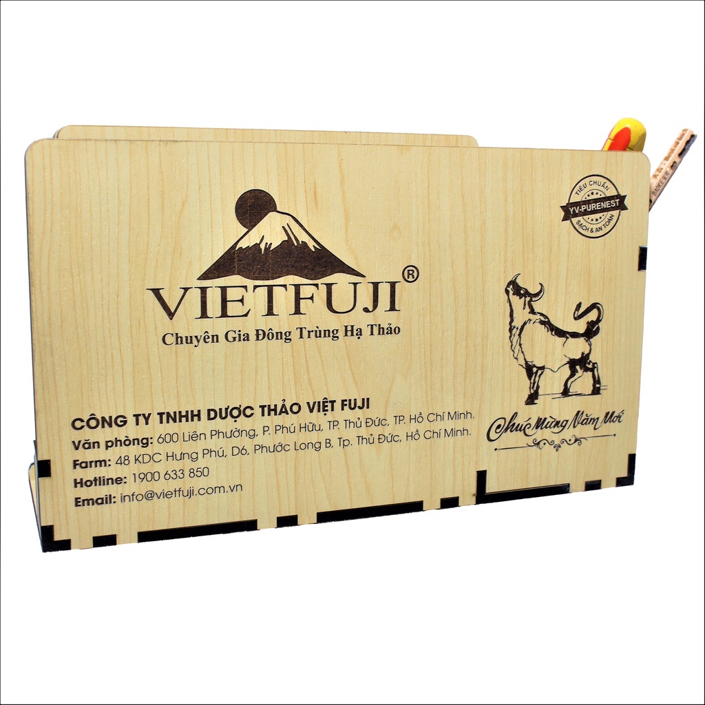 Lịch gỗ để bàn mini đa năng có khay đựng bút viết. KHẮC HÌNH THEO YÊU CẦU