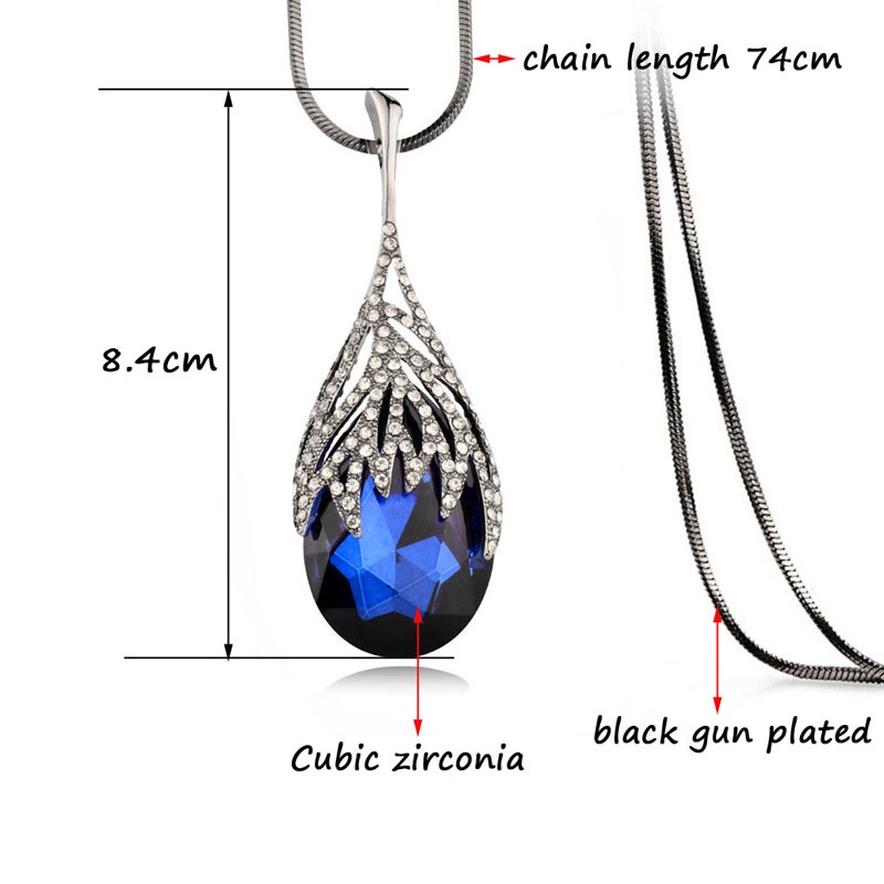 Vòng cổ SINLEERY MY117 hình giọt nước đính đá zircon xanh dương thời trang