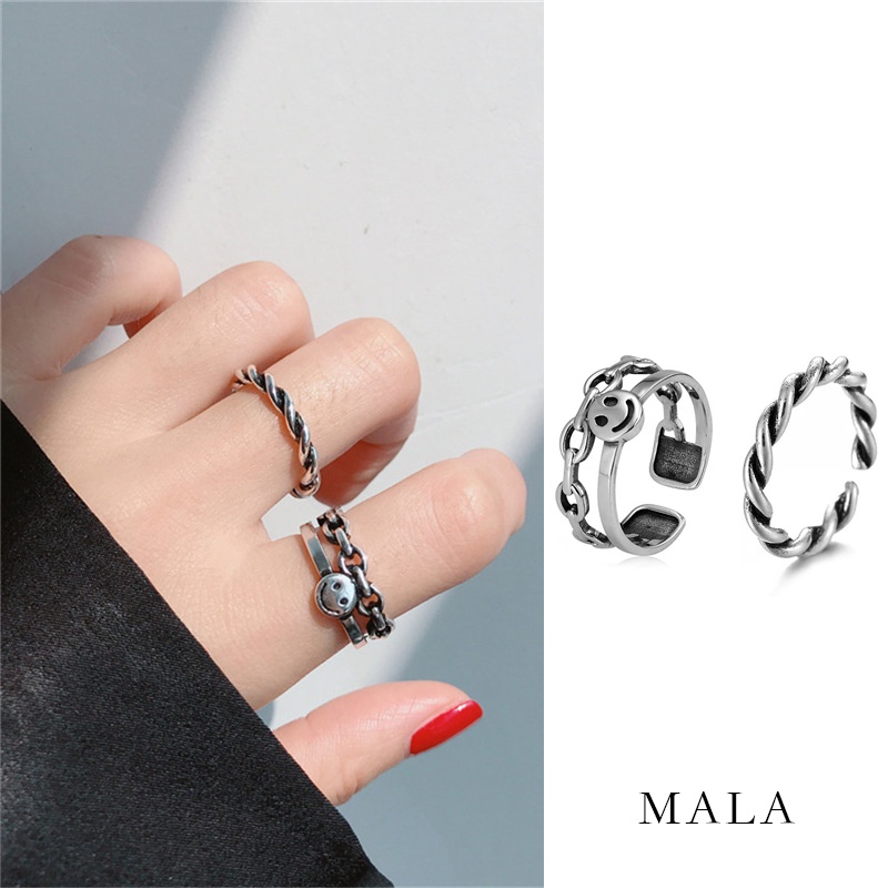 Set nhẫn mạ bạc MAYEBE LAVEND hình mặt cười phong cách thời trang Hàn Quốc