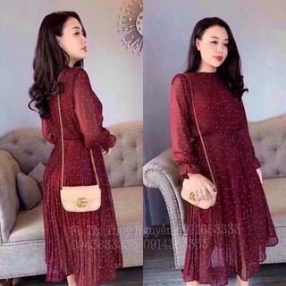 Váy voan chấm bi tay dài
