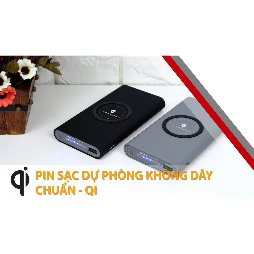 Bộ sạc không dây Qi kiêm pin dự phòng 10000mah giá rẻ.