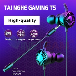 Tai Nghe Chơi Game T5 Kèm Mic Rời bass siêu trầm Cho Điện Thoại, Máy Tính, PC, Laptop -dc3642