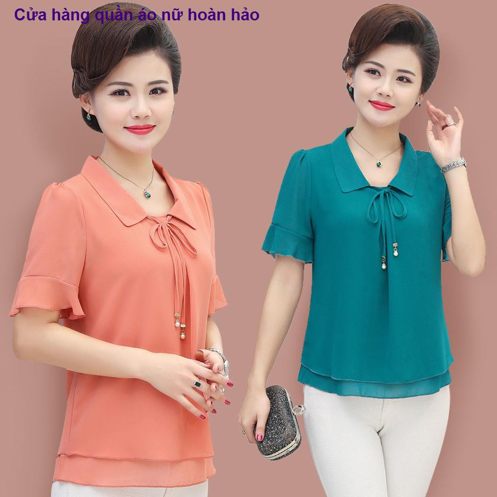 bộ đồ nữMột mảnh / bộ đồ mùa hè mẹ mặc quần tây áo sơ mi voan hai phông nữ cỡ lớn cho người trung niên và cao tuổi