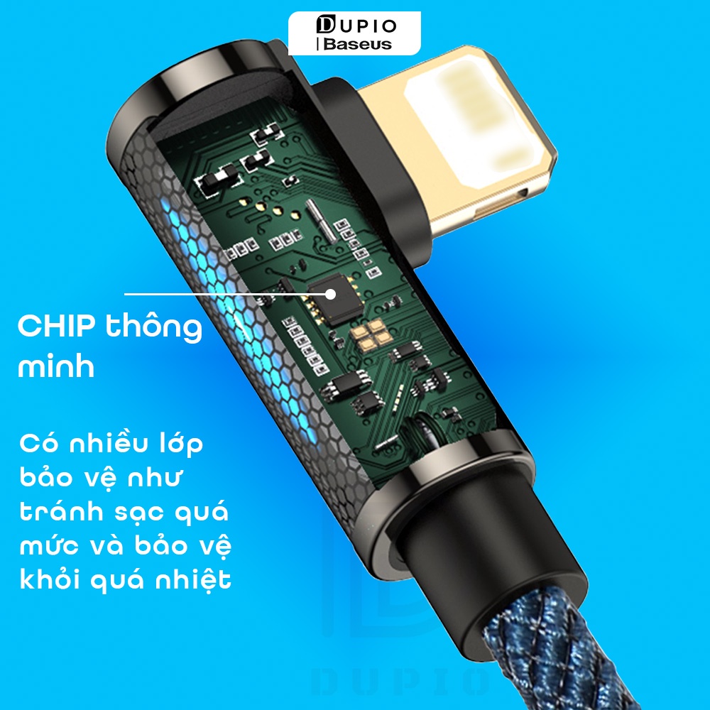 Dây cáp sạc nhanh DUPIO Baseus DS04 USB chữ L 90 độ chống mài mòn có đèn led dành cho gaming