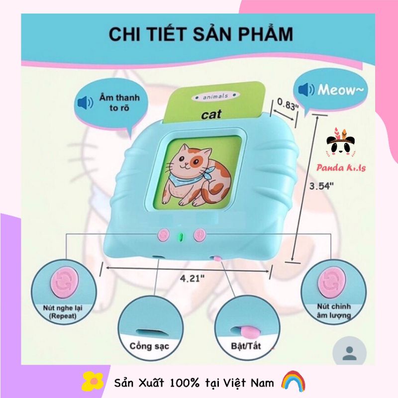 Máy học tiếng Anh-Việt song ngữ cho bé, máy đọc thẻ flash card 112 thẻ 224 mặt và 255 thẻ 510 mặt