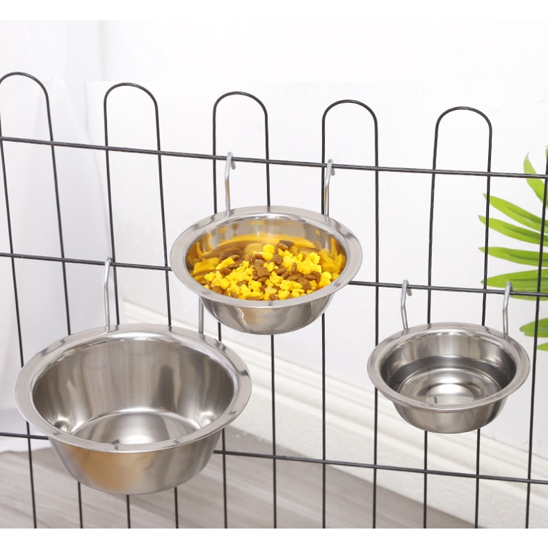 Chén ăn Chó mèo inox có móc treo chuồng tiện lợi