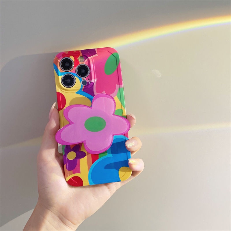 Ốp Điện Thoại Silicon Nén Mềm Hình Hoa Nhiều Màu Có Giá Đỡ Cho Apple Iphone 13Promax 11 12 xs xr