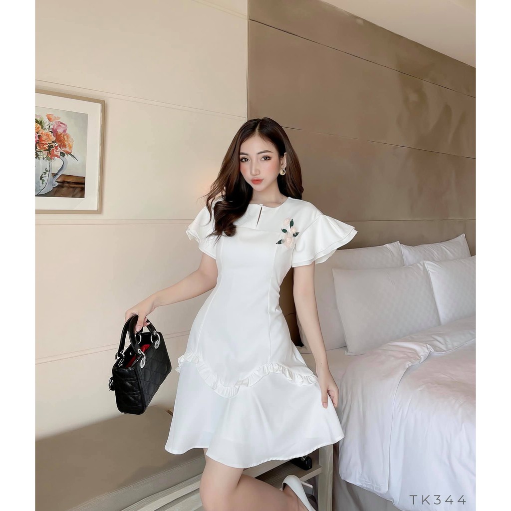 Đầm nữ Segio Dress TK344 Dáng Xòe Chữ A Màu Trắng Size S M L Dùng Đi Tiệc Công Sở Đi Chơi