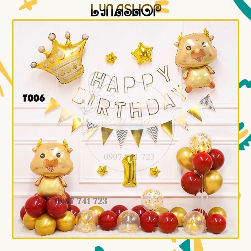Set bóng trang trí sinh nhật bé - mẫu trâu vàng-Bong bóng sinh nhật