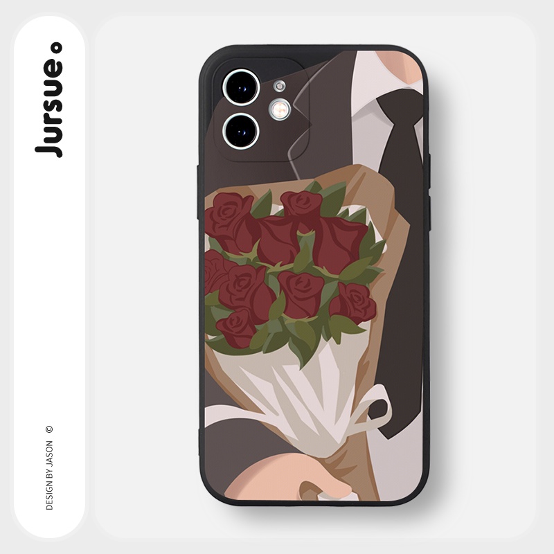 Ốp lưng JURSUE hoạt hình cặp đôi dễ thương đẹp đen Cho iPhone 14 13 12 11 Pro Max SE 2020 X XR XS 8 7 ip 6S 6 Plus Y2272