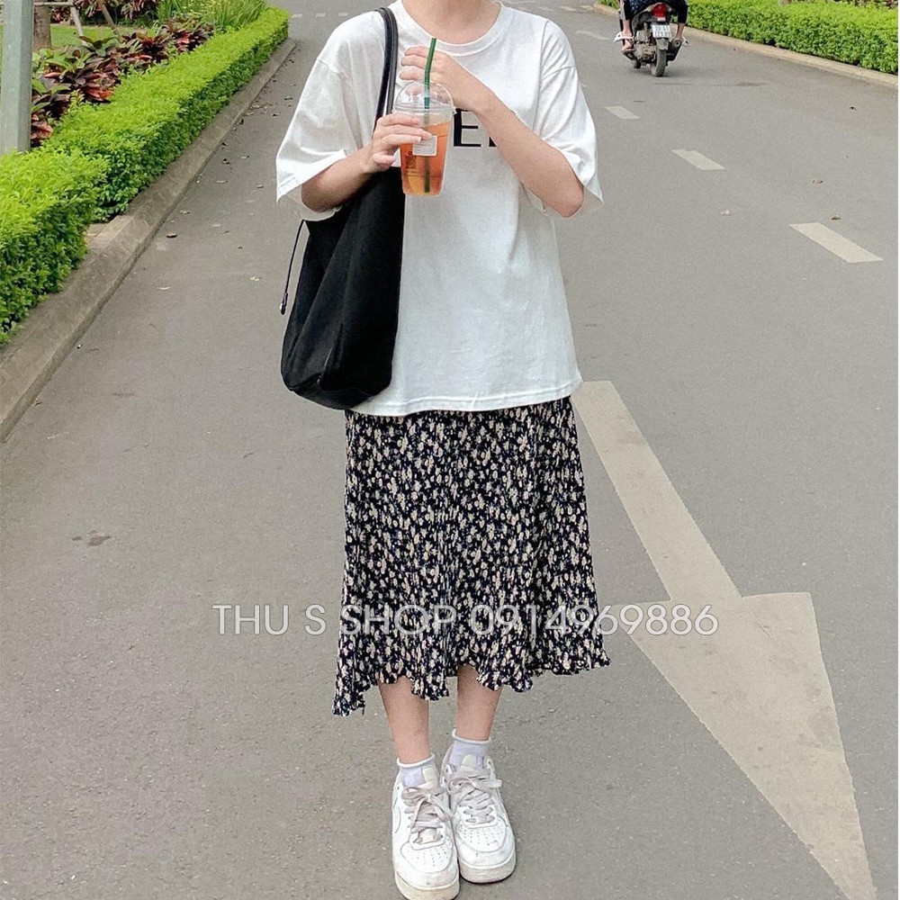 Chân Váy Midi Họa Tiết Hoa Nhí Da Báo kiểu Vintage Dáng Dài Cạp Khoá Sườn Hàng Đẹp THUS591