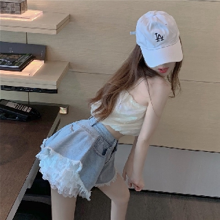 SET ÁO HAI DÂY QUẦN SHORT JEANS NỮ PHỐI REN ULZZANG