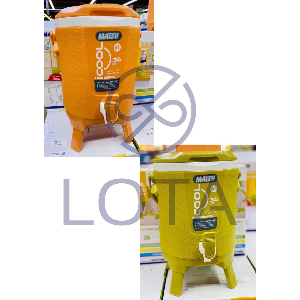 BÌNH NHỰA GIỮ NHIỆT NƯỚC ĐÁ MATSU ICOOL 6L, bình lớn đựng nước uống, water container, mang theo du lịch dã ngoại picnic