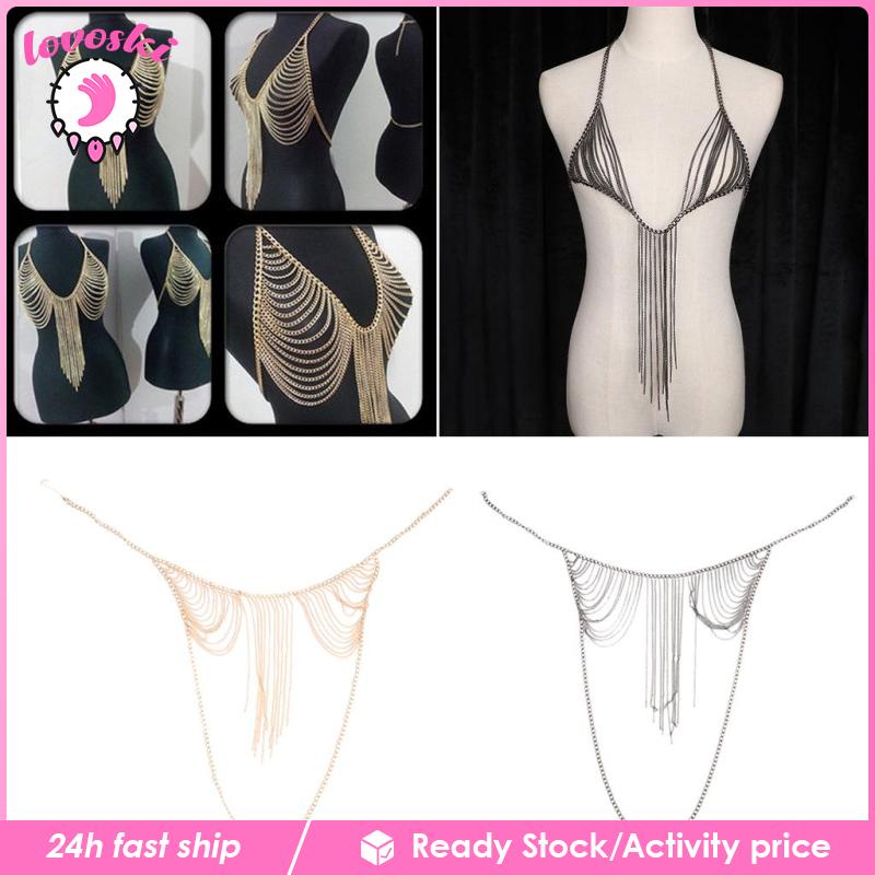 [Lovoski] Bikini Mắt Xích Kim Loại Tua Rua Cho Nữ