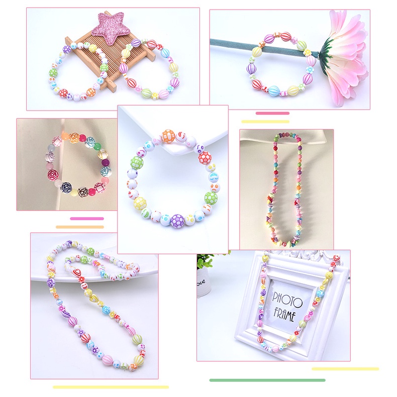 Bộ xâu vòng tay, vòng cổ hạt cườm cho bé