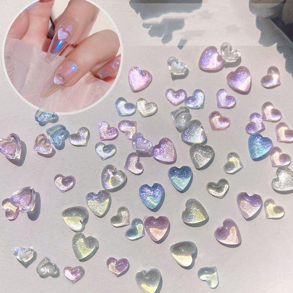 Phụ Kiện Acrylic Hình Trái Tim Nhiều Màu Lấp Lánh Dùng Trang Trí Móng Tay