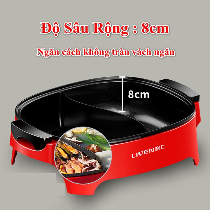 Nồi lẩu điện 2 ngăn đa năng dung tích lớn 6 lít cho gia đình 4 – 8 người