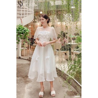 Đầm midi hoa nổi