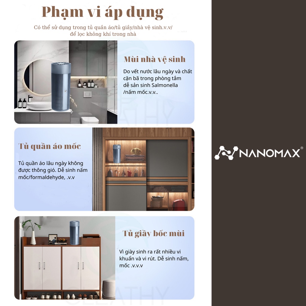 Máy Lọc Không Khí Ô Tô Nanomax Uv-02, Lọc Bụi Mịn, Khử Mùi, Uv Khử Khuẩn Công Nghệ Black Mới Nhất, Màn Hình Cảm Ứng, 12t