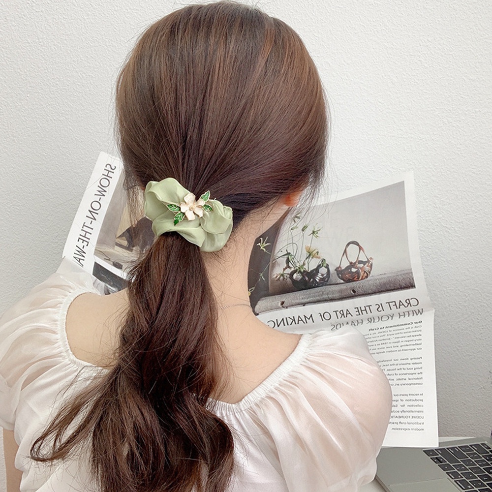 Dây Buộc Tóc Cao Su Co Giãn Thắt Nơ Hoa Đính Ngọc Trai Giả Kiểu Pháp Thanh Lịch Cho Nữ