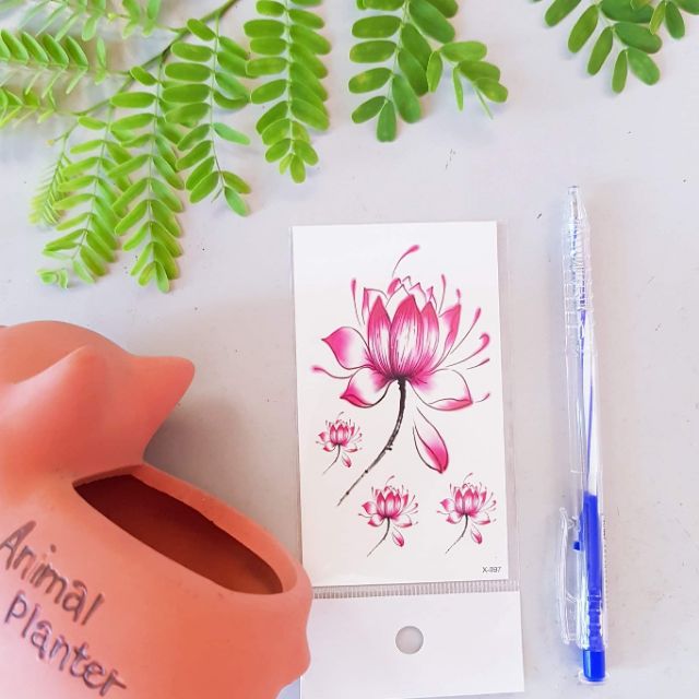 Hình xăm tatoo hoa sen. Xăm dán tatoo mini tạm thời, size &lt;10x6cm