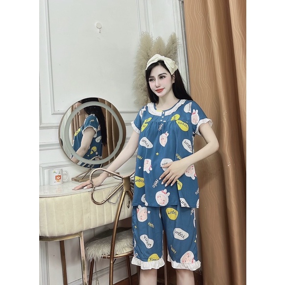 Bộ đồ lanh bà bầu mùa hè quần lửng áo cộc tay siêu mát cổ bèo