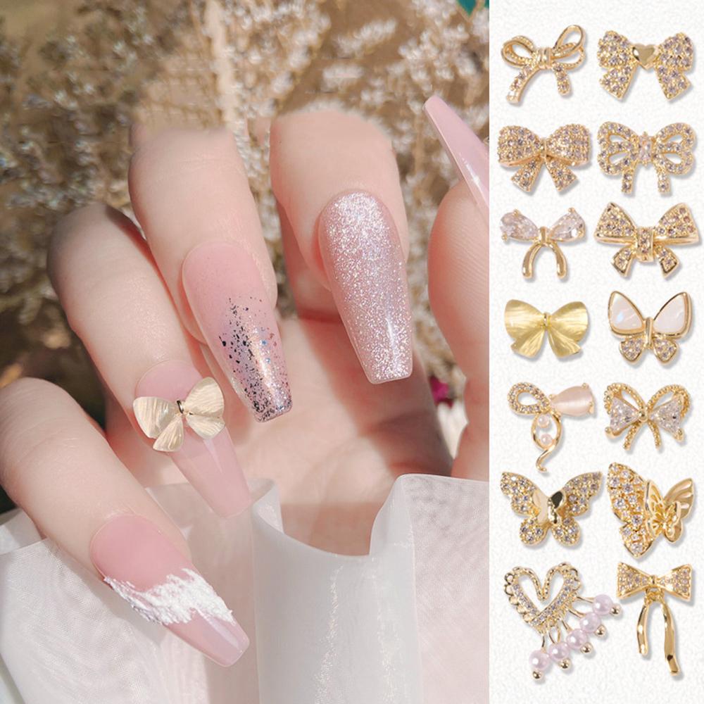 Dây Xích Đính Đá Hình Nơ Trang Trí Móng Tay Nghệ Thuật