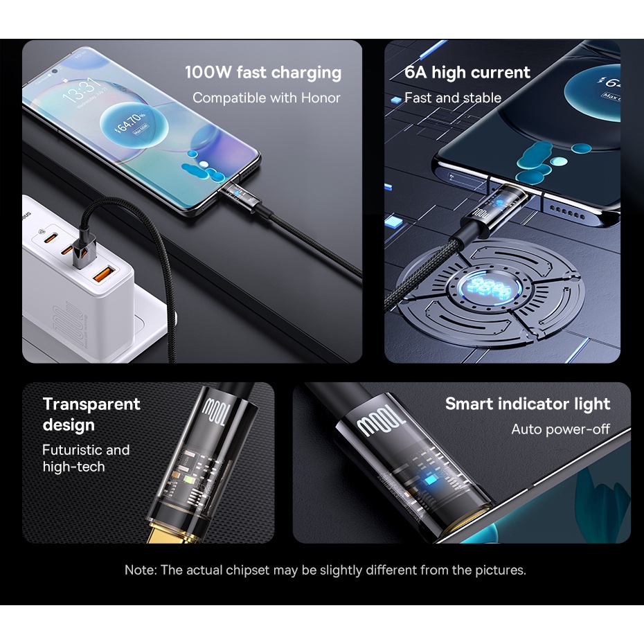 Cáp Sạc nhanh Tự Ngắt Gen2 Baseus Explorer Series Auto Power-Off Fast Charging Data Cable USB to Type-C 100W