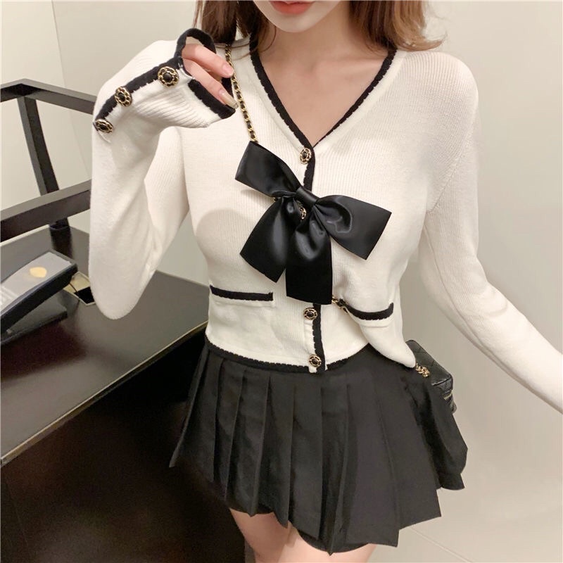 Áo len tăm mỏng nữ tặng kèm nơ xinh xắn , dáng croptop xinh cực luôn ạ | BigBuy360 - bigbuy360.vn