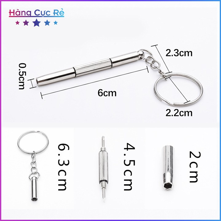 Móc khóa 3in1 kèm tua vít mini sửa chữa mắt kính, đồng hồ - Shop Hàng Cực Rẻ