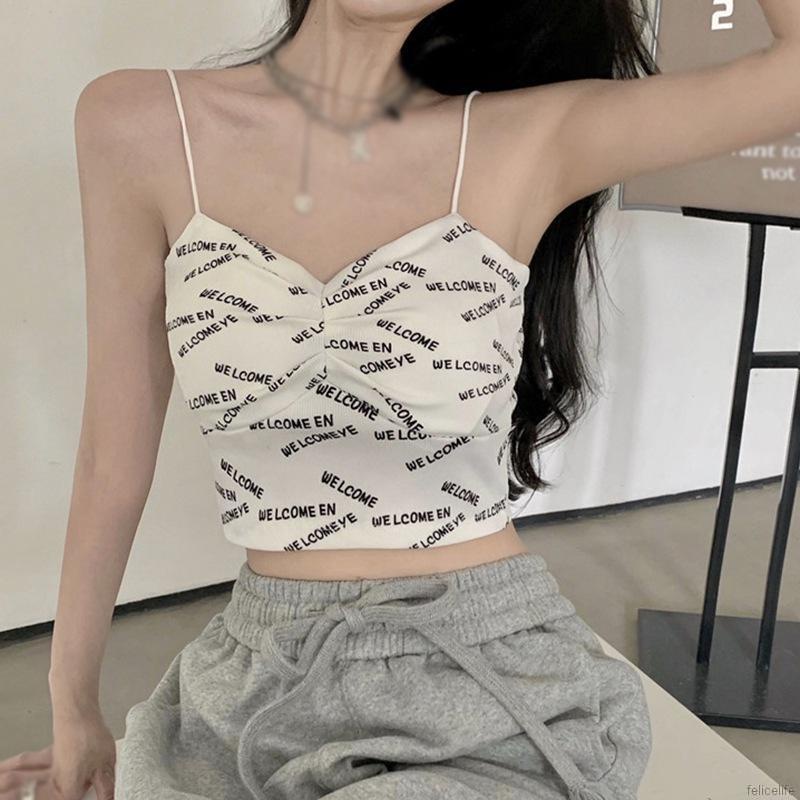 Áo hai dây dáng ôm in chữ thời trang mùa hè gợi cảm dành cho nữ