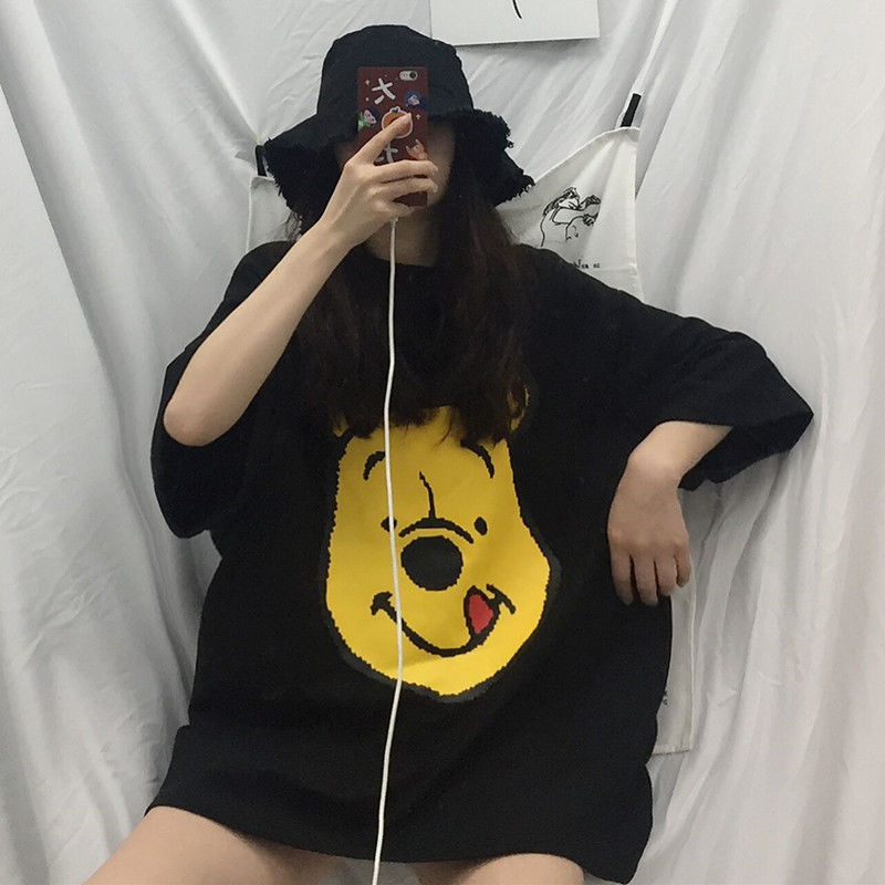 Korean Version Women's Loose T-shirts 2020 Summer Plus Size Student Fashion Short Sleeve All-Fit Cartoon Print Trendy Top