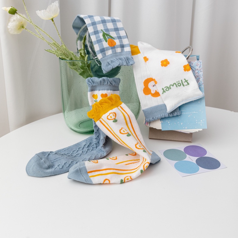 Vớ WAFNHA D52 cotton họa tiết bông hoa nhiều mẫu tùy chọn xinh xắn dành cho nữ