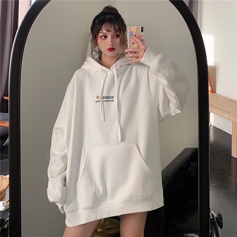 ZHELIHANGFEI  Áo Hoodie Dáng Rộng In Họa Tiết Hoạt Hình Xinh Xắn