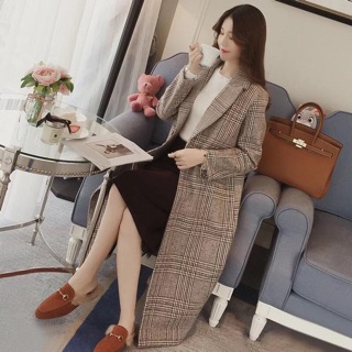 Áo Dạ Kẻ Hàn Quốc Dáng Dài (có ảnh thật)