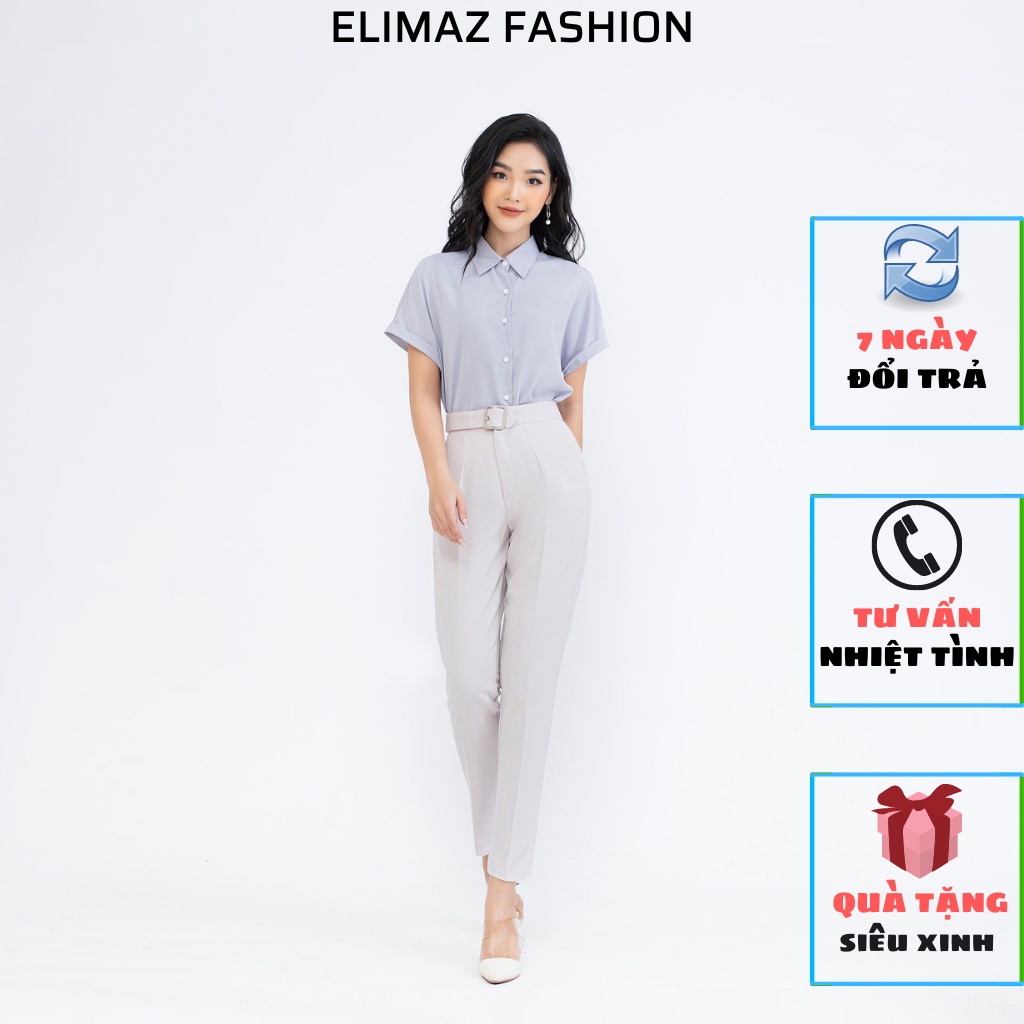 Quần tây âu công sở nữ lưng cao đai vuông sang trọng, vải tuyết mưa hàn, dày dặn ELIMAZ EQ21.021 - H