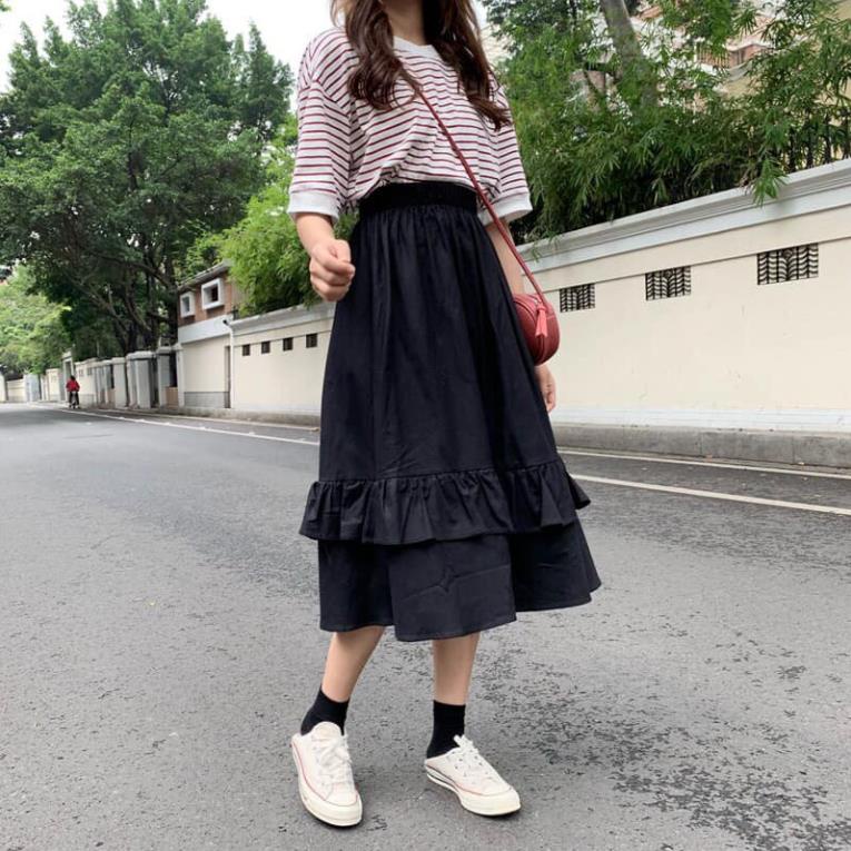Chân váy kaki, Chân váy ulzzang kaki 2 tầng,  Chất kaki dáng xuông cạp chun cực tôn dáng nữ tính | BigBuy360 - bigbuy360.vn