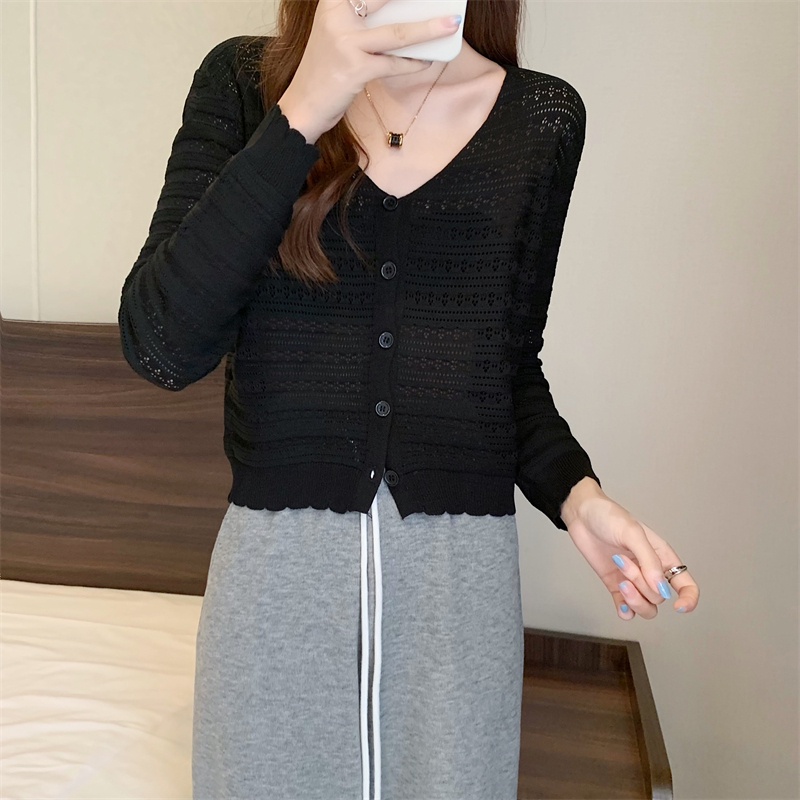 Áo khoác cardigan NZN dệt kim khoét lỗ tay dài cổ chữ V dáng rộng chống nắng phong cách Hàn Quốc cho nữ