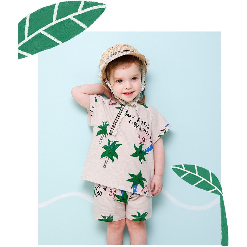 Áo cotton xước  bé trai bé gái họa tiết cây dừa MiM. HA1046 (2 Màu)