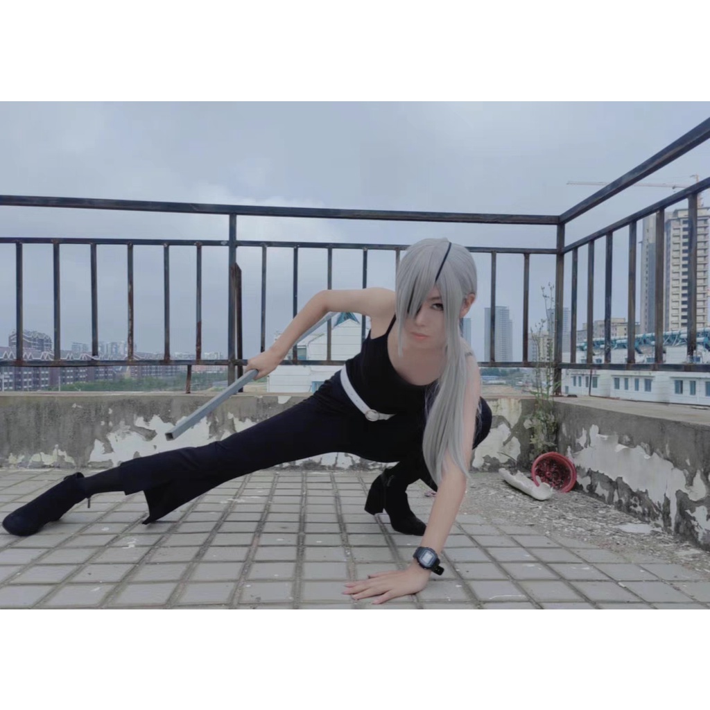 Wig/tóc giả nữ xám bạc cosplay Quanxi Chainsaw Man