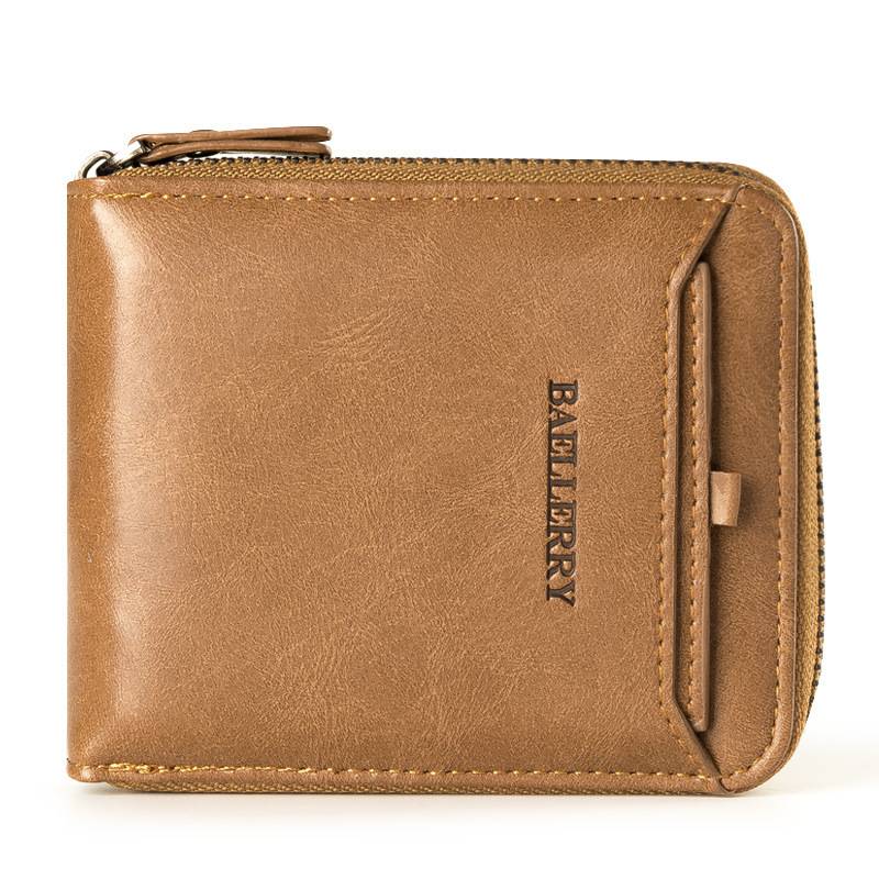 Baoellry Ví nam ngắn PU Leather Money Clip Men Wallet dọc Zip Chain Retro Clip da trẻ