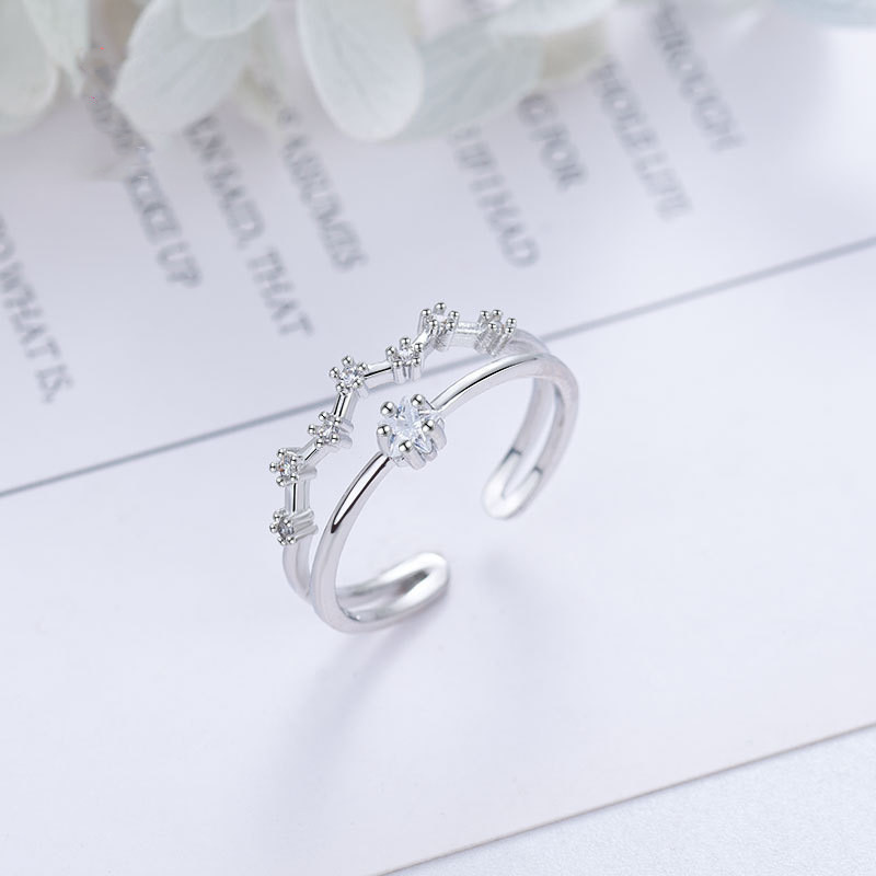 Fashion Zodiac Band Rings Zircon Adjustable Silver Plated Criss Sross Finger Ring for Party Women Jewelry