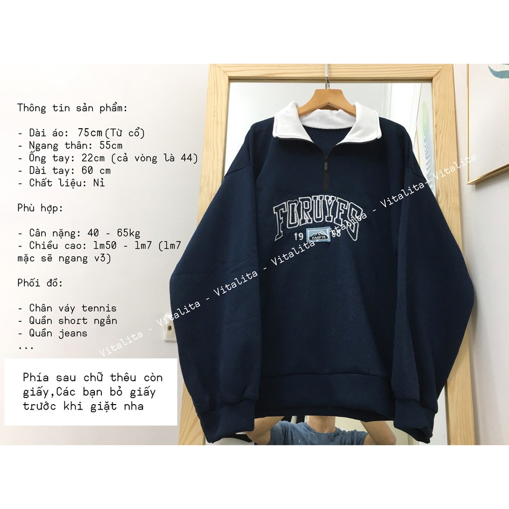 Hết hàng Áo Sweater nữ form rộng Hàn Quốc - Chất nỉ - Cổ Polo - Màu xanh dương | BigBuy360 - bigbuy360.vn