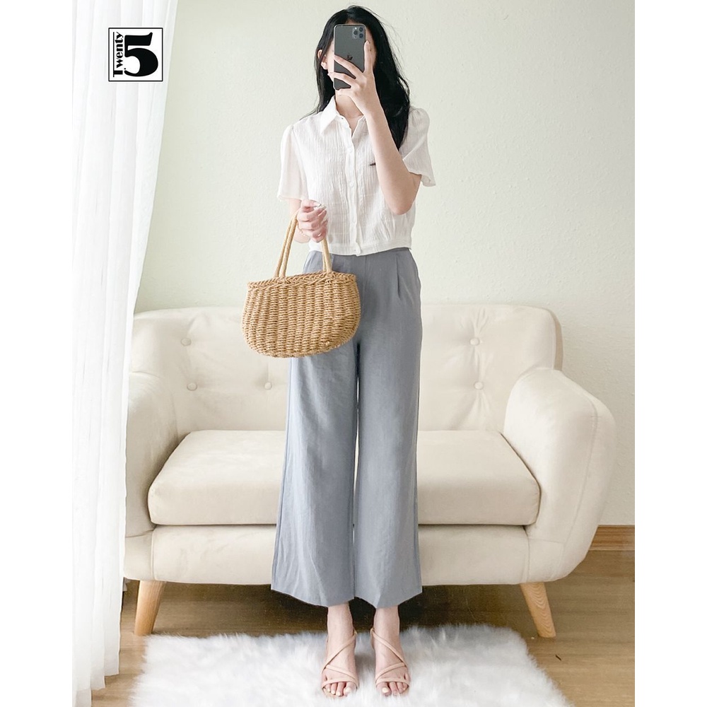 Áo sơ mi công sở nữ dáng lửng vải cotton nhăn Twentyfive TA40